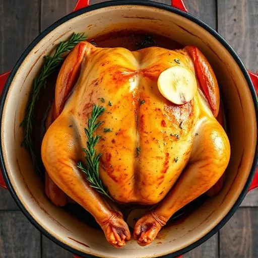 Poulet rôti du dimanche vue du dessus